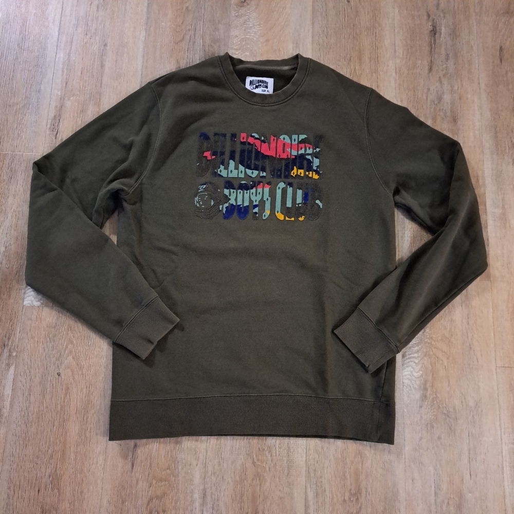 Billionaire Boys Club Olive Green Crewneck with Multicolor Chest Graphic Mens XL